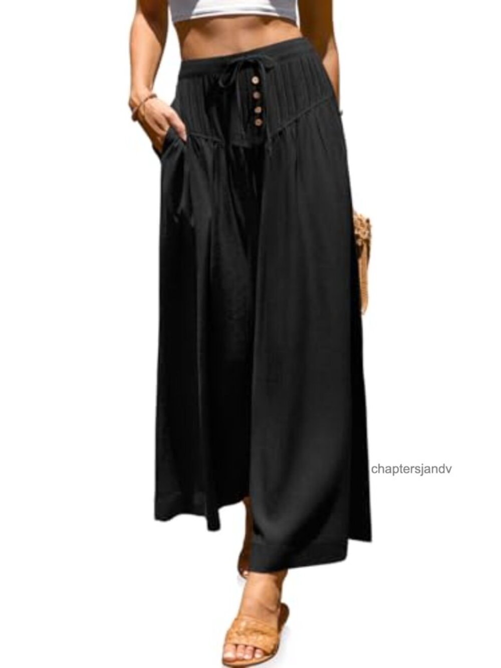 Women's Wide Leg Linen Blend Palazzo Pants High Waist Loose Casual Trousers